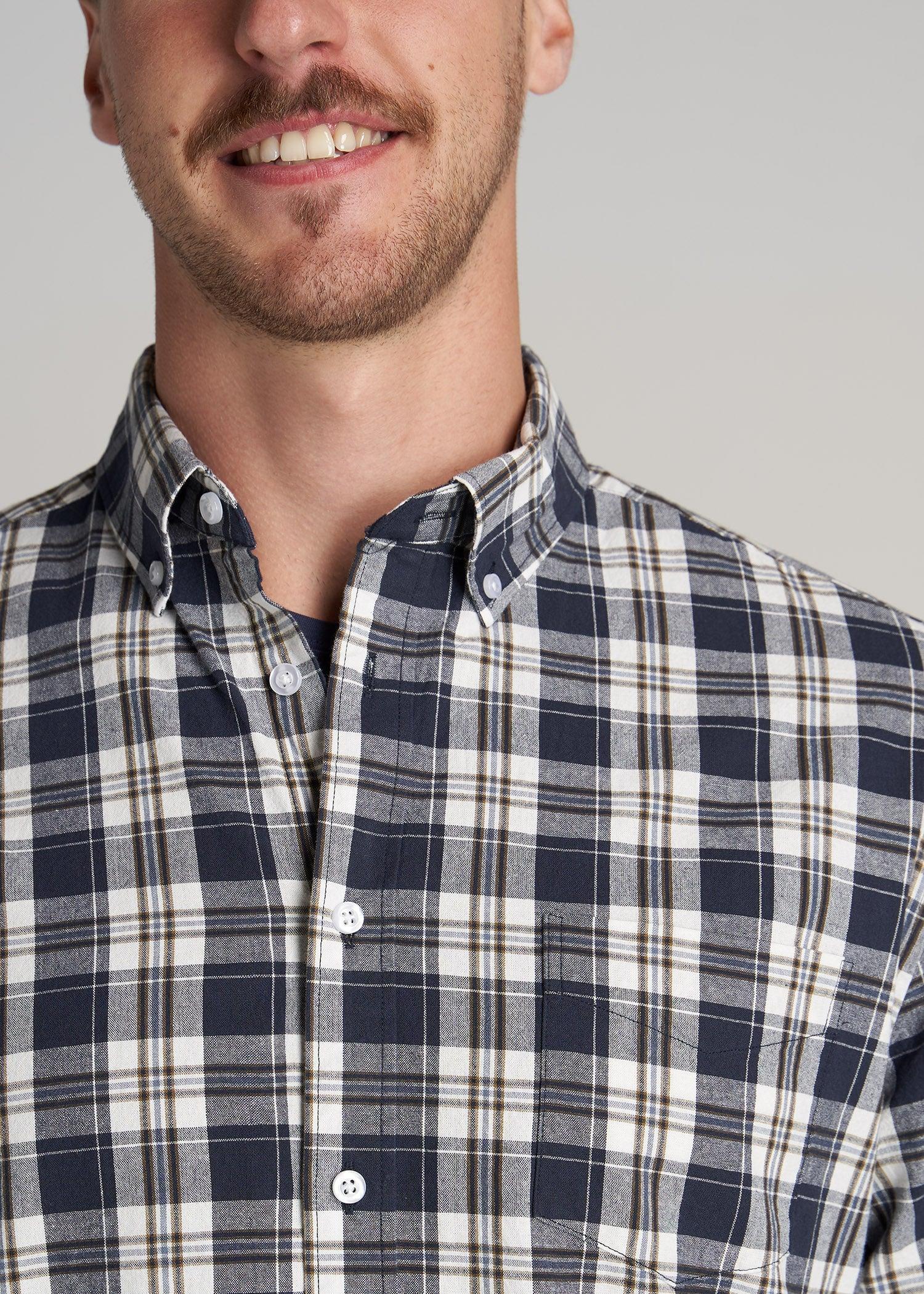 Soft-Wash Button-Up Shirt for Tall Men in Navy and Oak Plaid Male Product Image