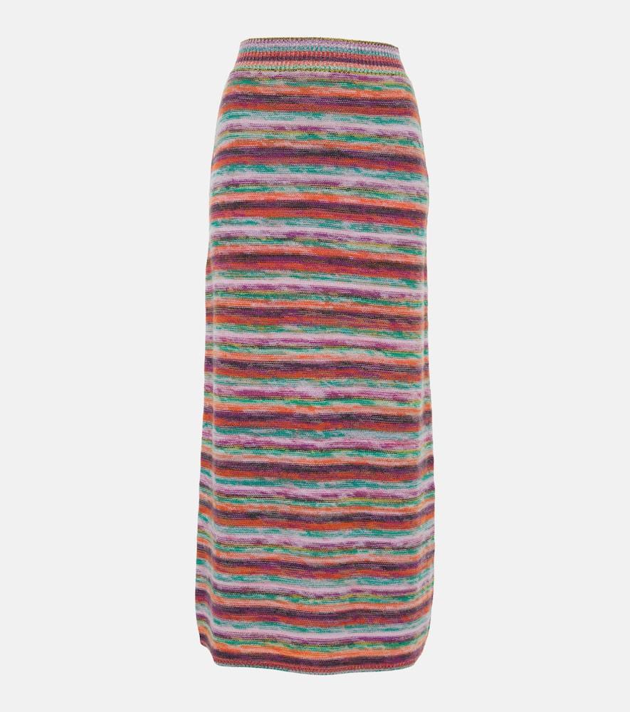 Striped Wool And Cashmere-blend Midi Skirt In Multicolor Black Product Image