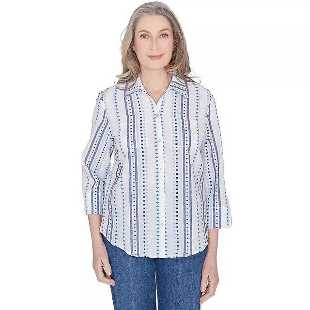 Petite Alfred Dunner Jacquard Striped Collared Button Down Shirt, Womens Product Image