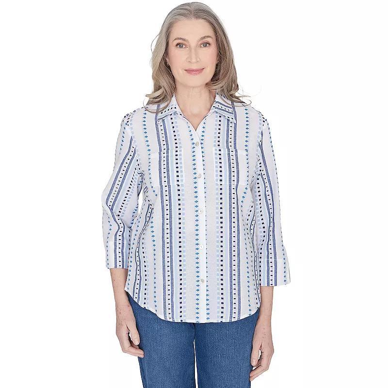 Womens Alfred Dunner Jacquard Stripe Collared Button Down Top Product Image