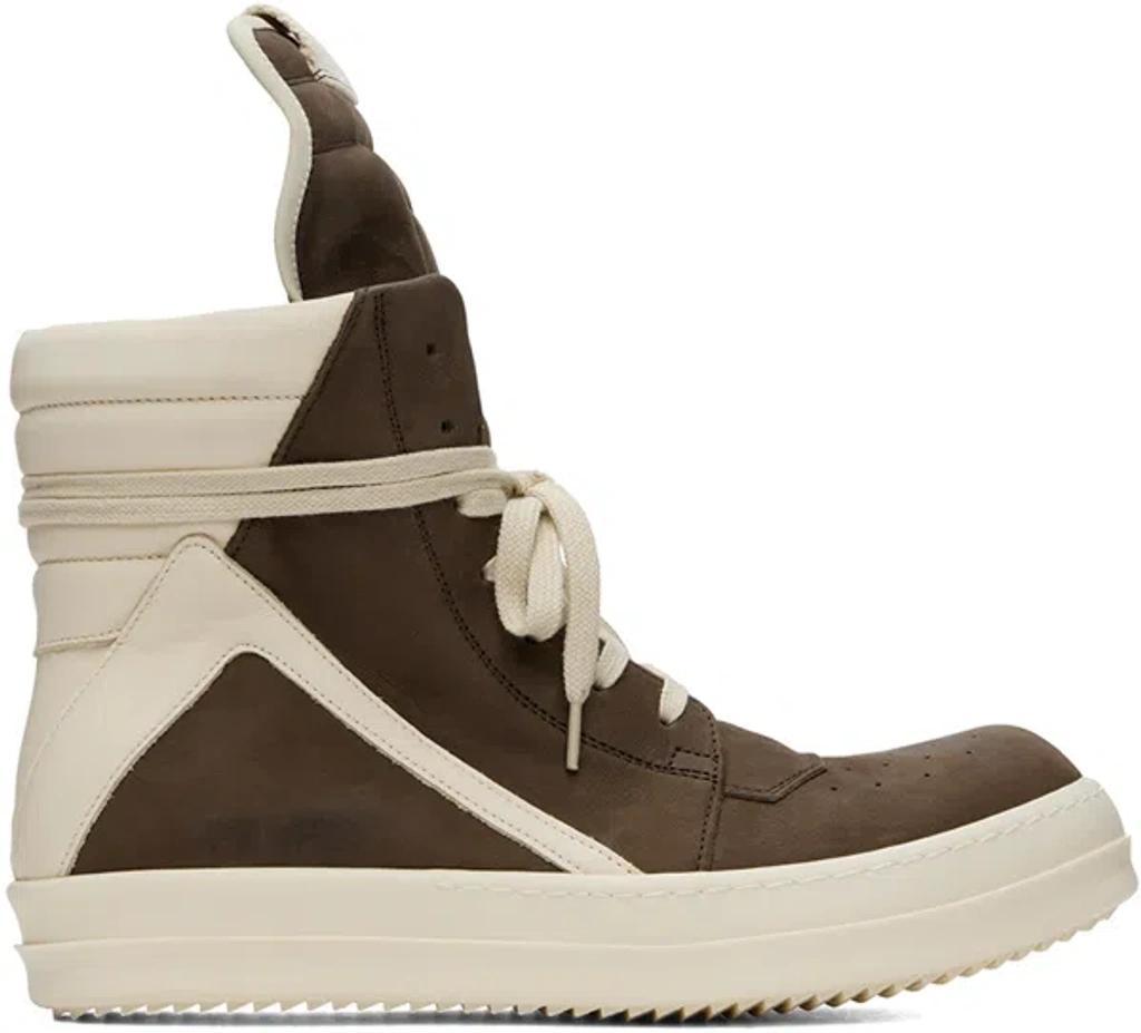 RICK OWENS Brown & Off-white Porterville Geobasket Sneakers Product Image