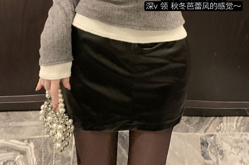 Mock Two-Piece Long-Sleeve Two Tone Top Product Image