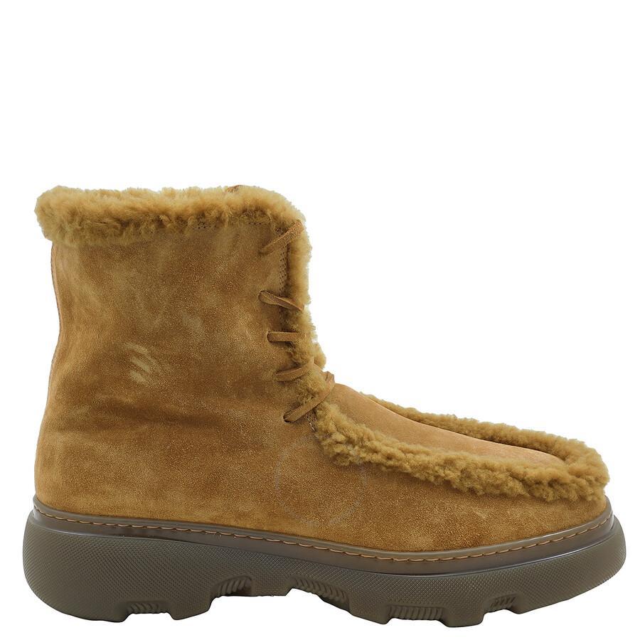 BURBERRY Creeper Shearling-trim Suede Boots In Yellow/orange Product Image