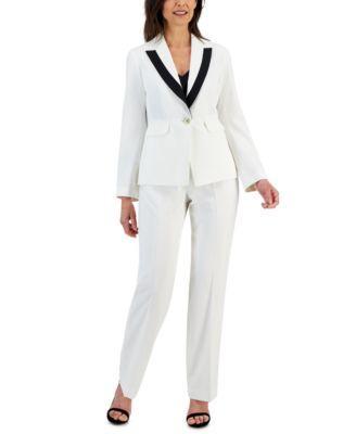 Women's Contrast-Trim Peak-Lapel Pantsuit, Regular and Petite Product Image