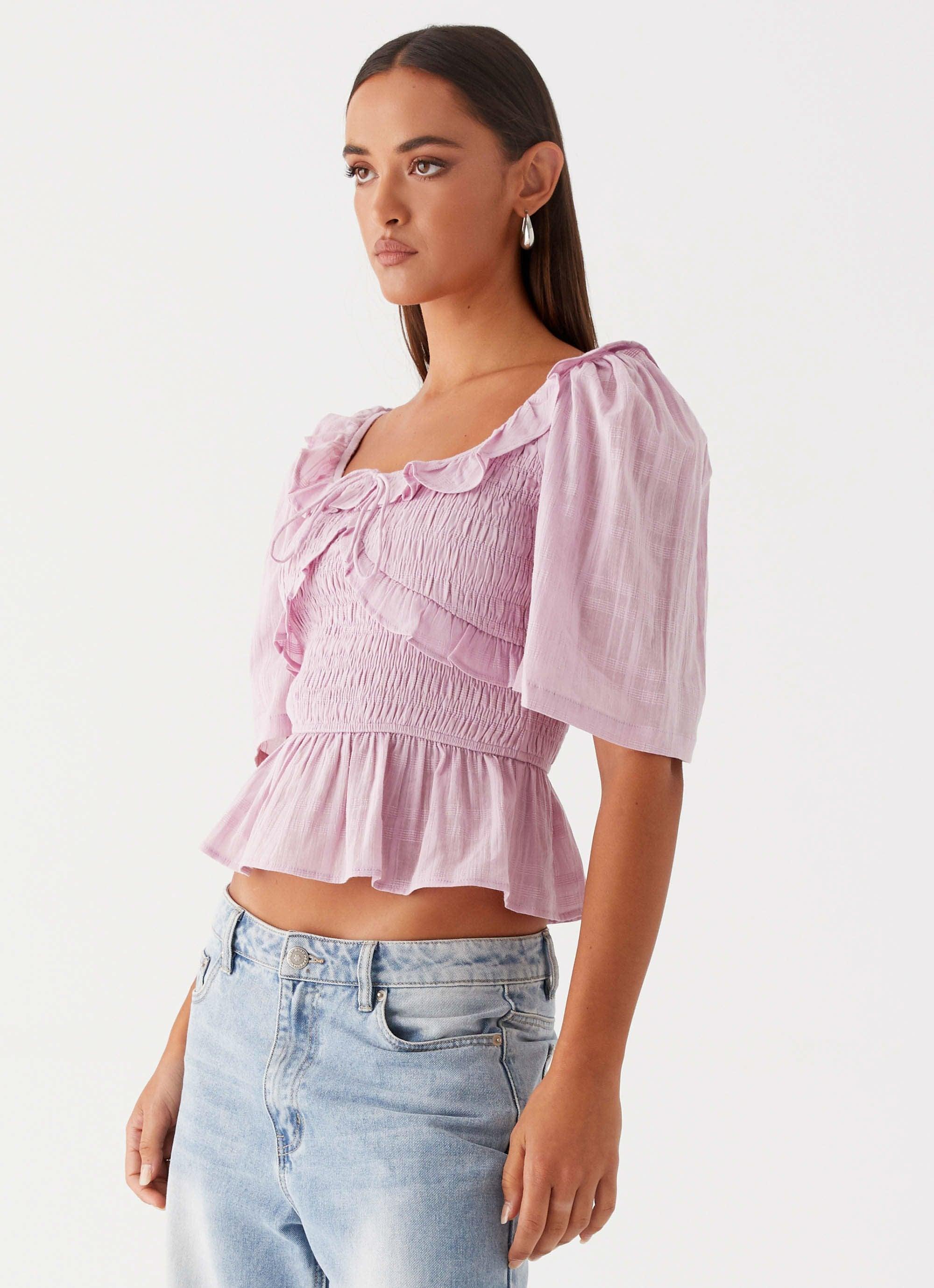 Hidden Gem Shirring Top - Purple Product Image