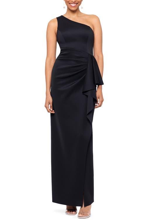 XSCAPE Long Scuba One Shoulder Ruffle Women's Dress Product Image