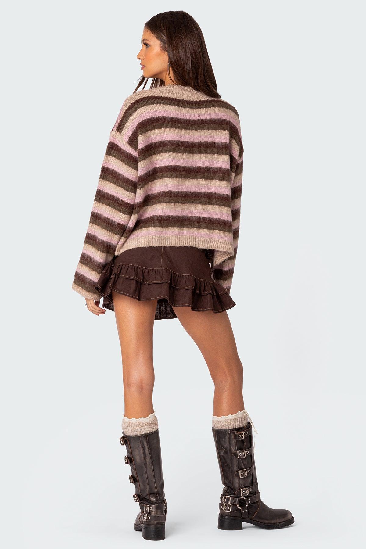 Oversized Fuzzy Striped Sweater Product Image