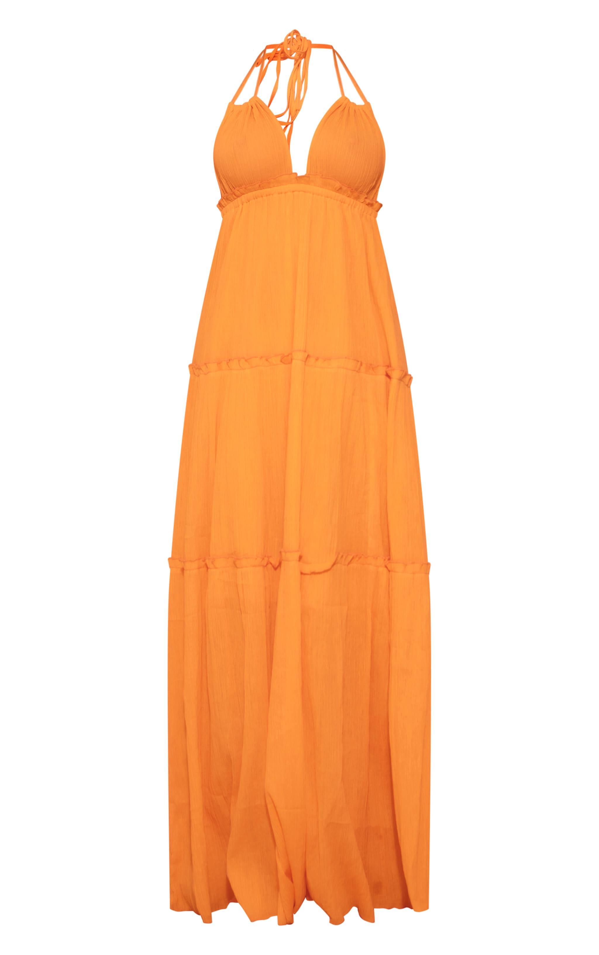 Orange Tiered Halterneck Maxi Dress Product Image