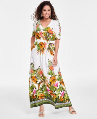 Women's Printed V-Neck Tie-Waist Dress, Created for Macy'sv Product Image