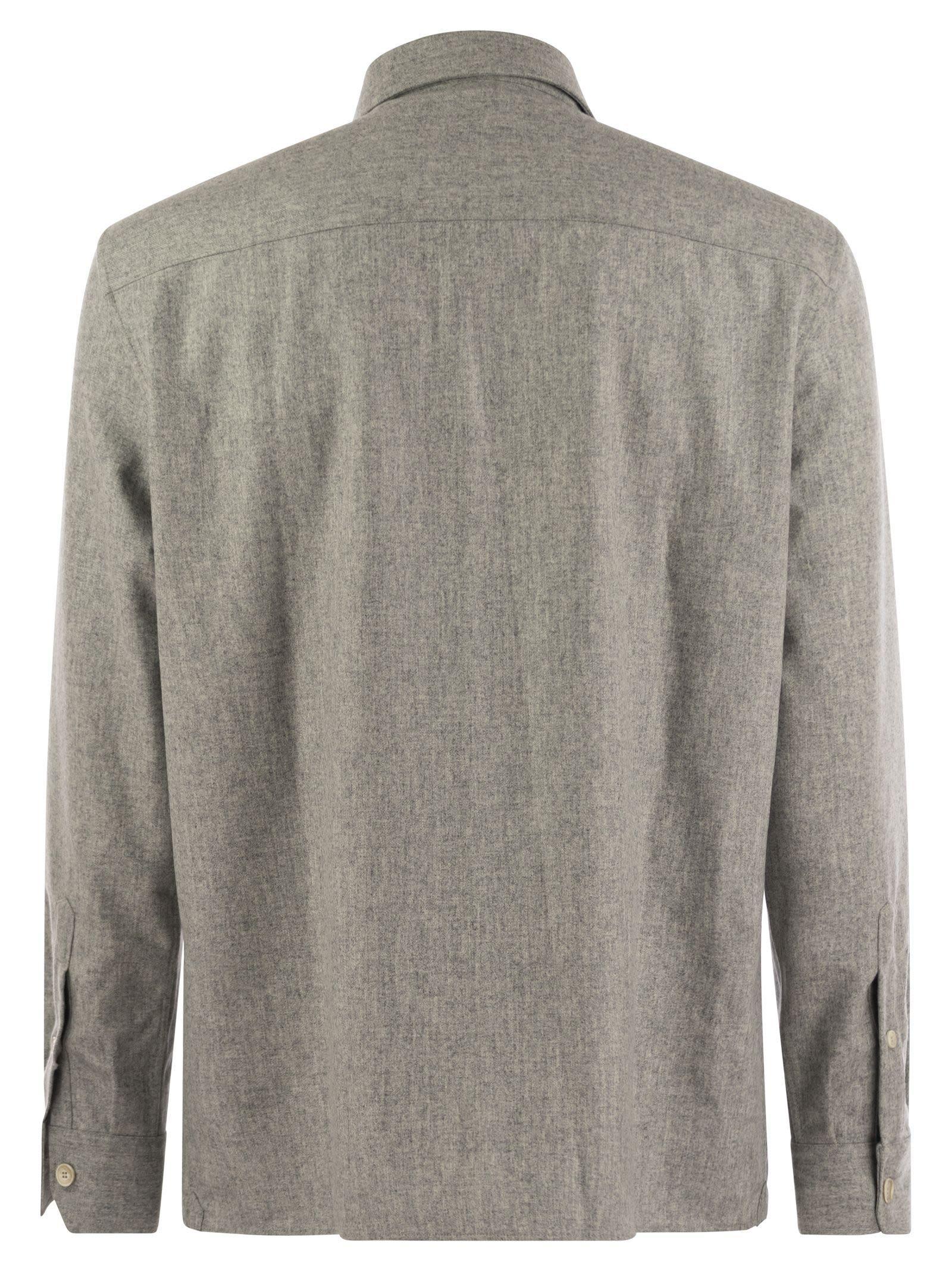 BRUNELLO CUCINELLI Virgin Wool Over Shirt With Pockets In Pearl Product Image