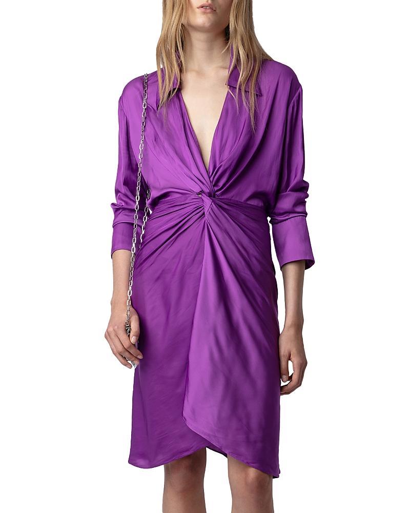 Zadig & Voltaire Rozo Gathered Long Sleeve Satin Dress Product Image