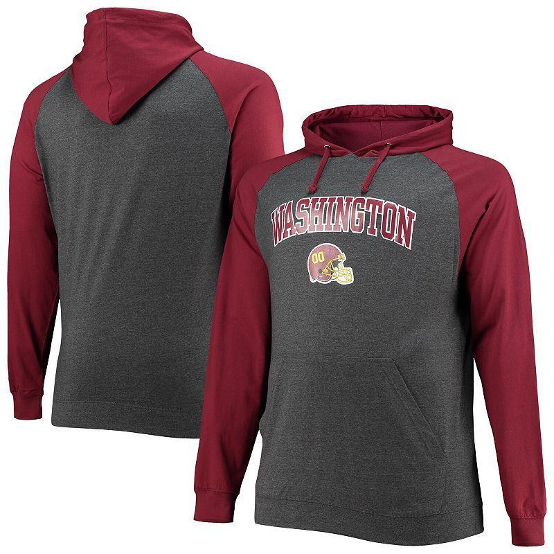 Men's Fanatics Branded Burgundy/Heathered Charcoal Washington Football Team Big & Tall Lightweight Raglan Pullover Hoodie Product Image