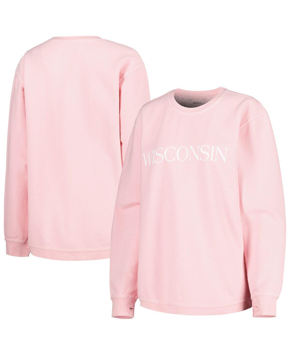 Womens Pressbox Pink Wisconsin Badgers Comfy Cord Bar Print Pullover Sweatshirt Product Image