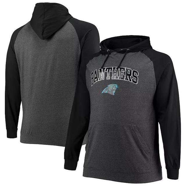 Mens Fanatics Branded /Heathered Charcoal Carolina Panthers Big & Tall Lightweight Raglan Pullover Hoodie Product Image