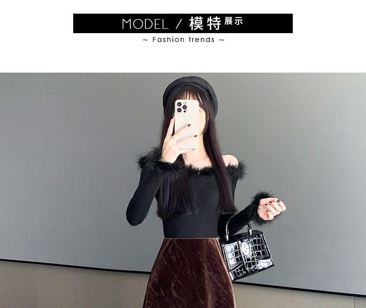 High Rise Velvet Midi A-Line Skirt Product Image