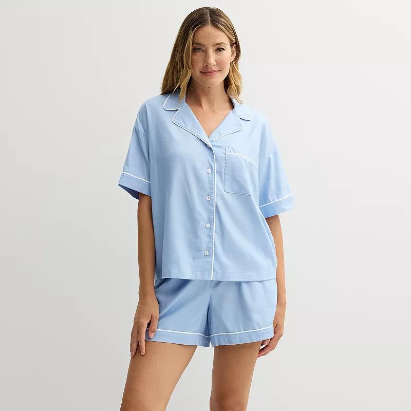 Womens Sonoma Goods For Life Short Woven Notch Pajama Top & Pajama Shorts Set Product Image