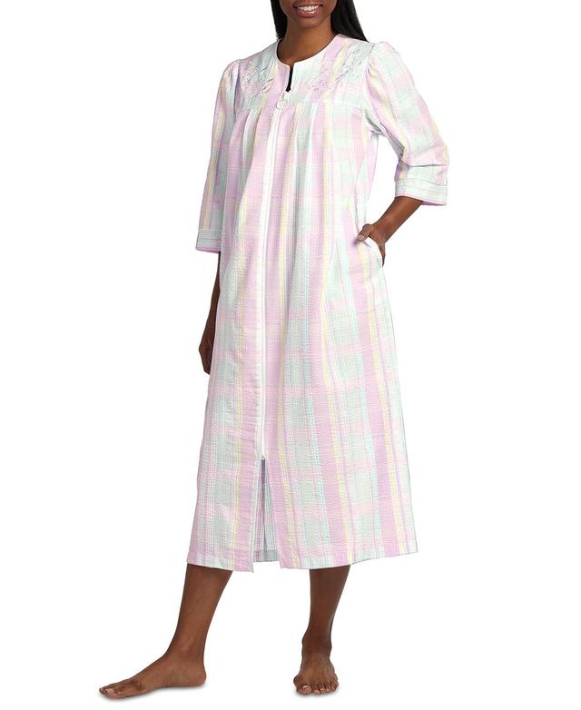 Miss Elaine Womens 3/4-Sleeve Plaid Zip-Front Robe - Pink/blue Product Image