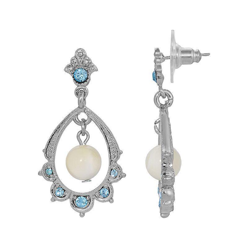 1928 Silver Tone Simulated Mother Of Pearl Oval Drop Earrings, Womens, White Product Image