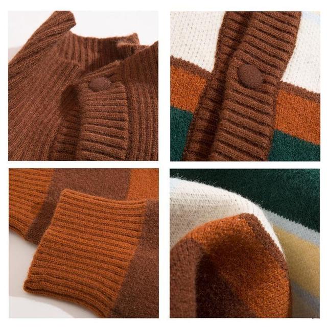 Turtleneck Color Block Cardigan Product Image