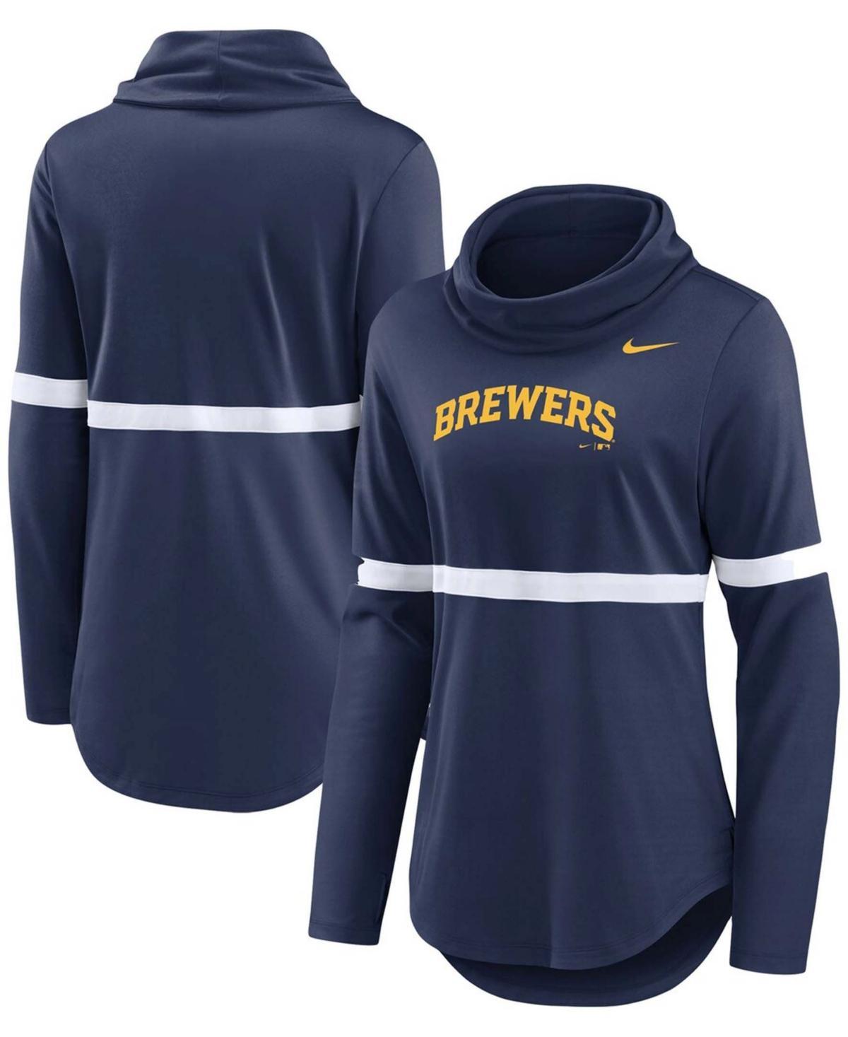 Womens Nike Milwaukee Brewers Club Lettering Fashion Pullover Performance Sweatshirt Blue Product Image