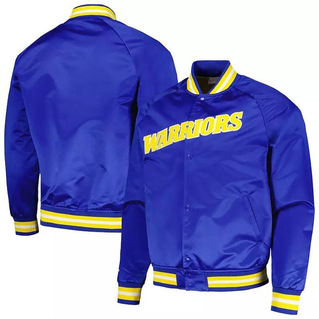 Mens Mitchell & Ness Royal Golden State Warriors Hardwood Classics Throwback Wordmark Raglan Full-Snap Jacket Product Image