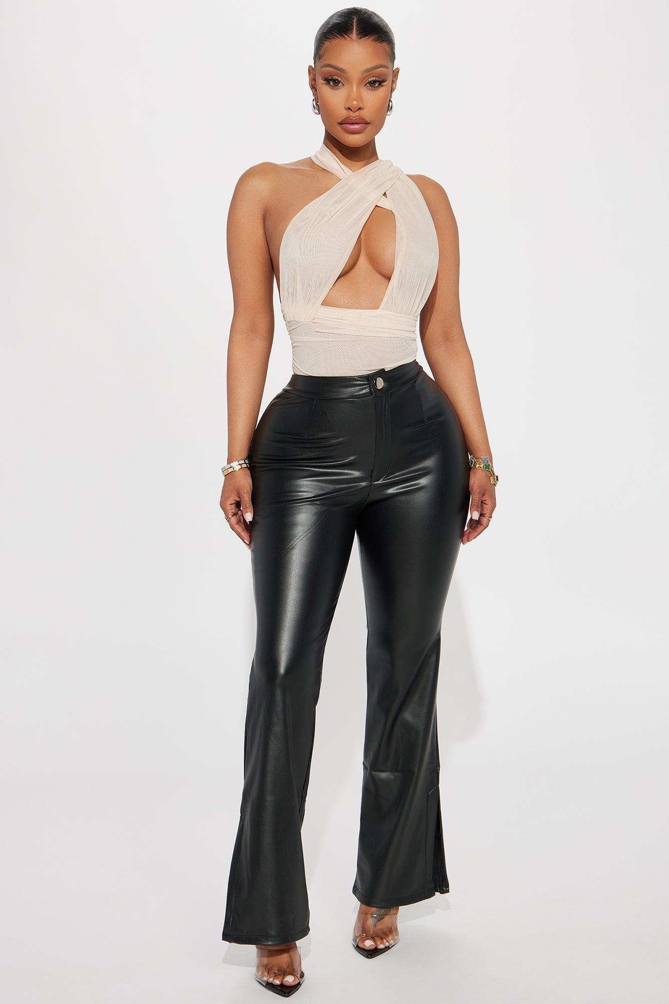 Natasha Faux Leather Flare Pant - Black Product Image