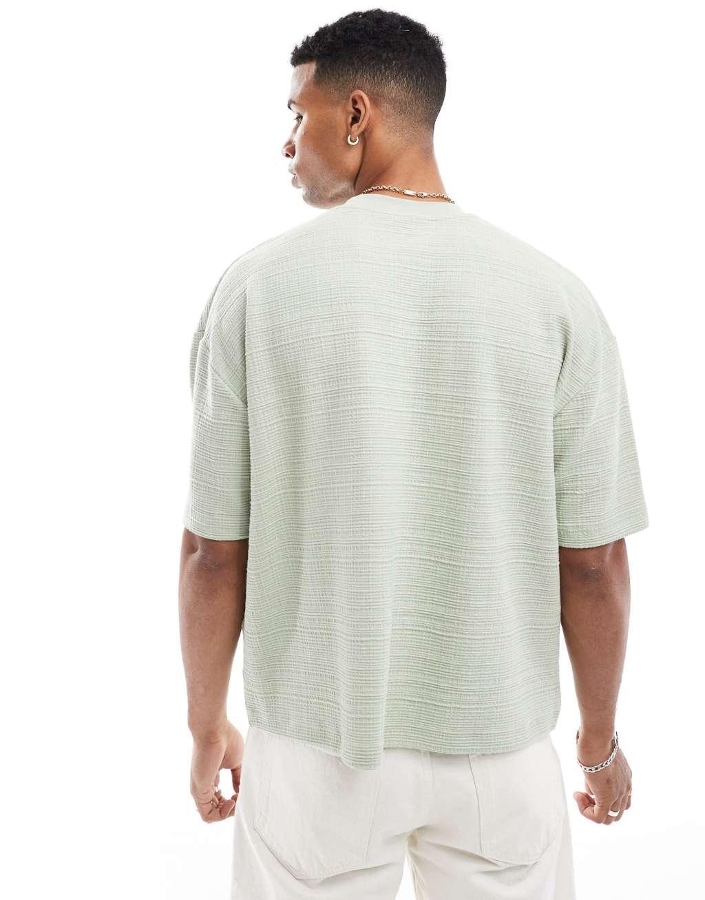 ASOS DESIGN oversized boxy texture T-shirt in light green Product Image