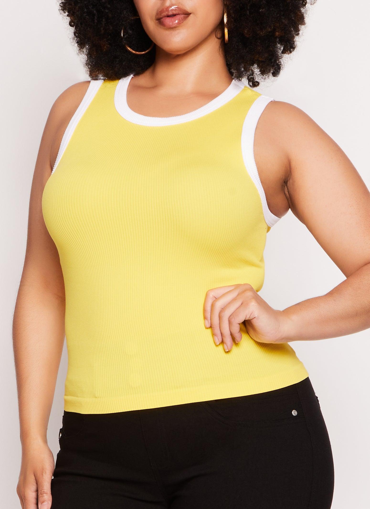 Womens Plus Size Seamless Ribbed Contrast Trim Tank Top Product Image