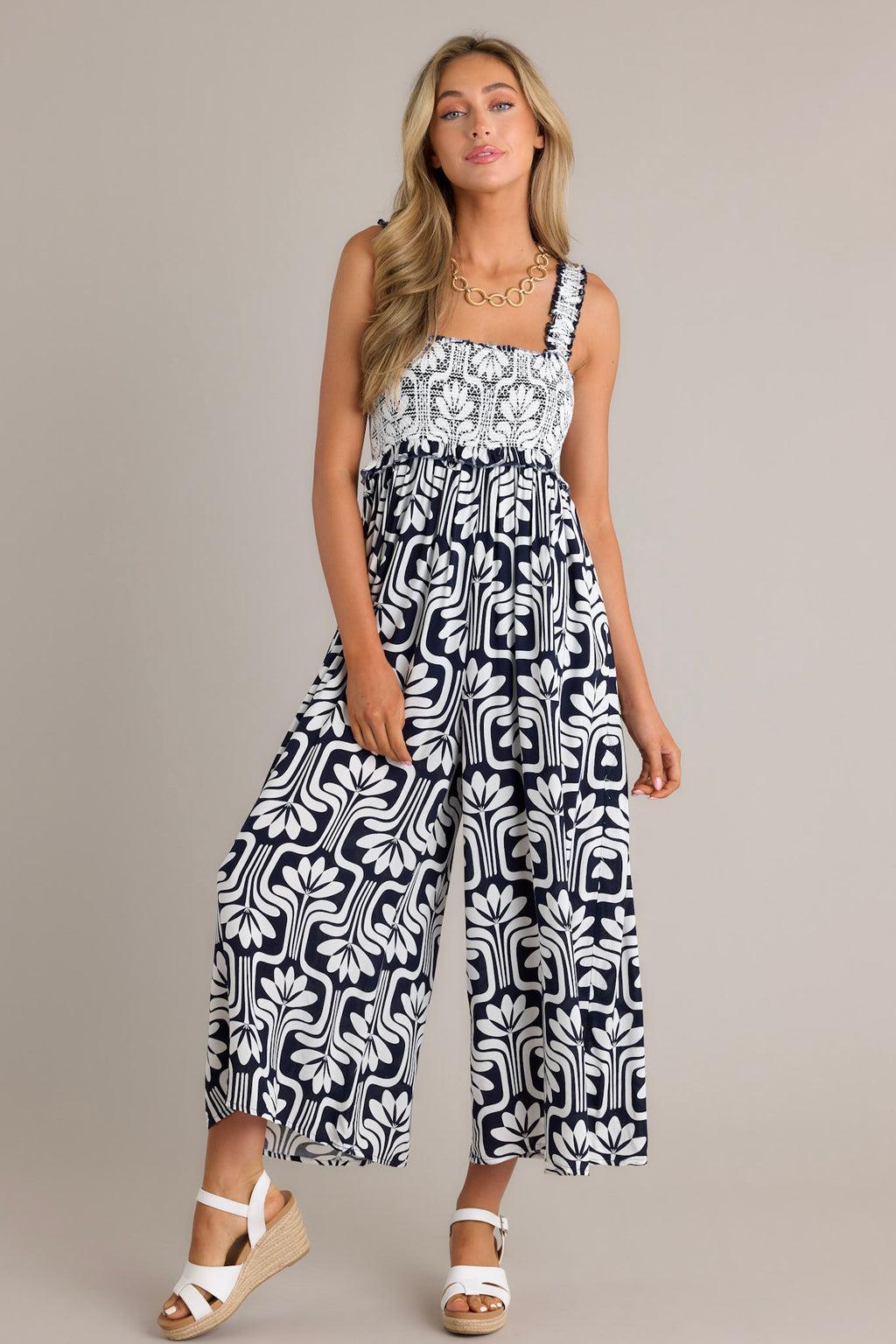 Midnight Oasis Black Tropical Print Jumpsuit Product Image