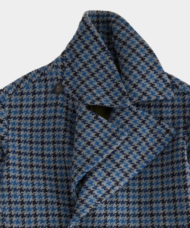 Italian Oversized Double Breasted Topcoat in Blue Houndstooth Product Image