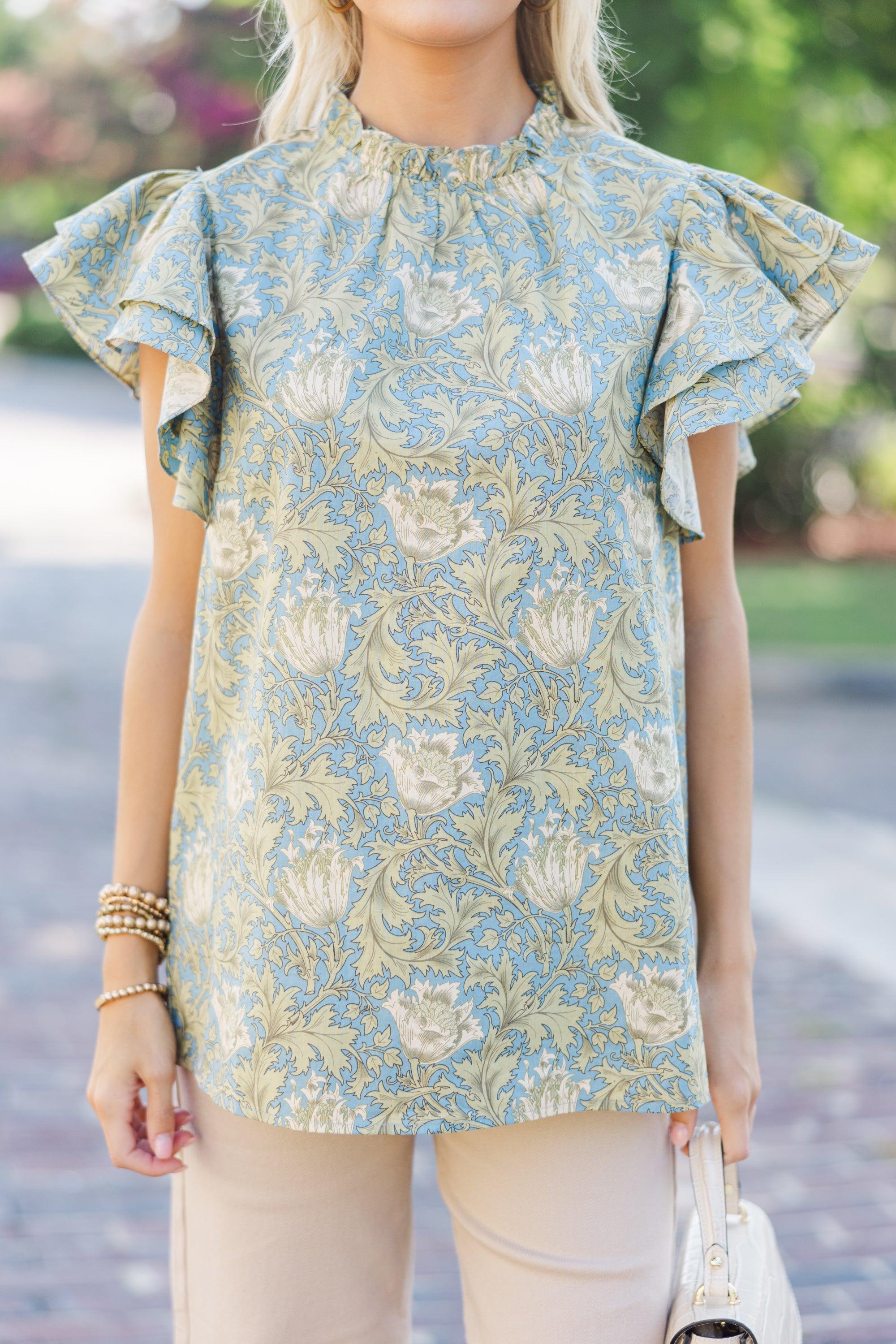 All Heart Light Blue Floral Blouse Female Product Image