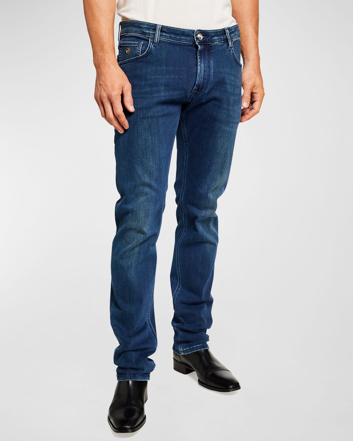 Mens Dark-Wash Straight-Leg Denim Jeans Product Image