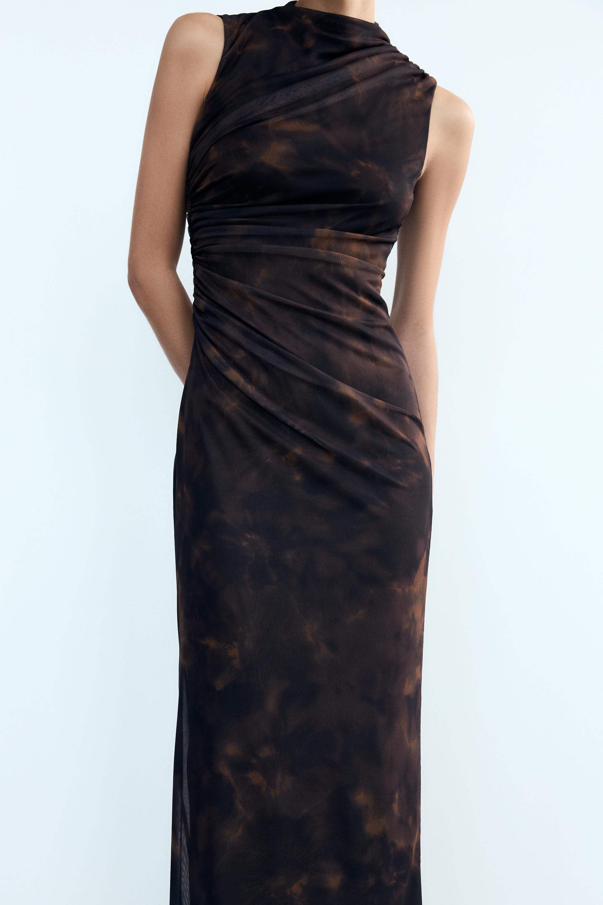 PRINTED DRAPED TULLE DRESS Product Image