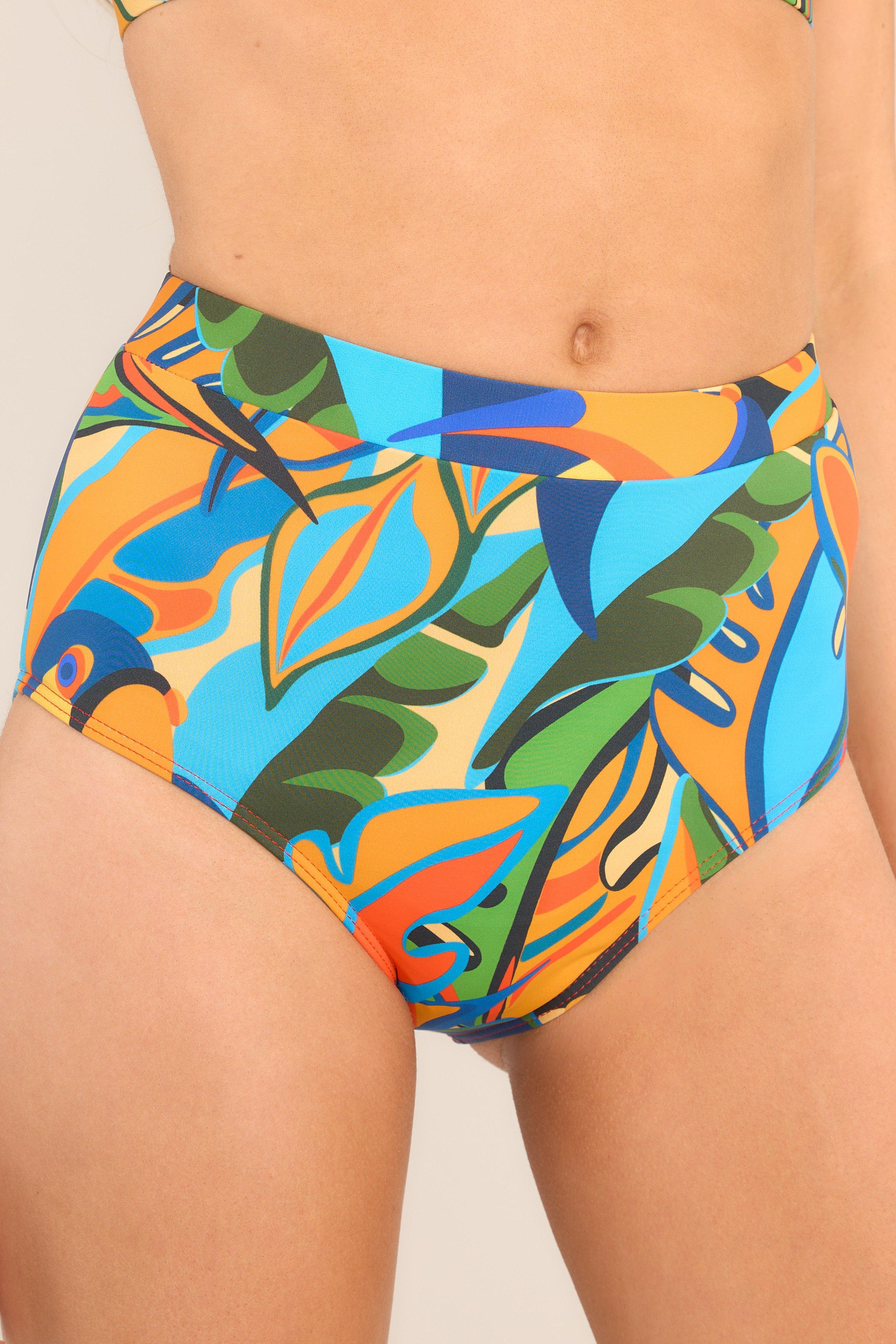 Waving Hello Blue Tropical Print Bikini Bottoms Product Image