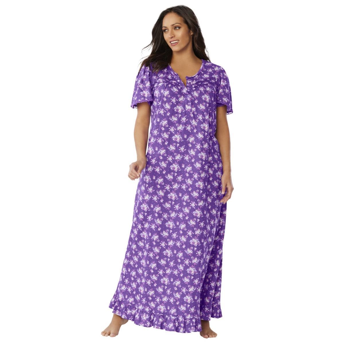 Dreams & Co. Womens Long Floral Print Cotton Gown Product Image