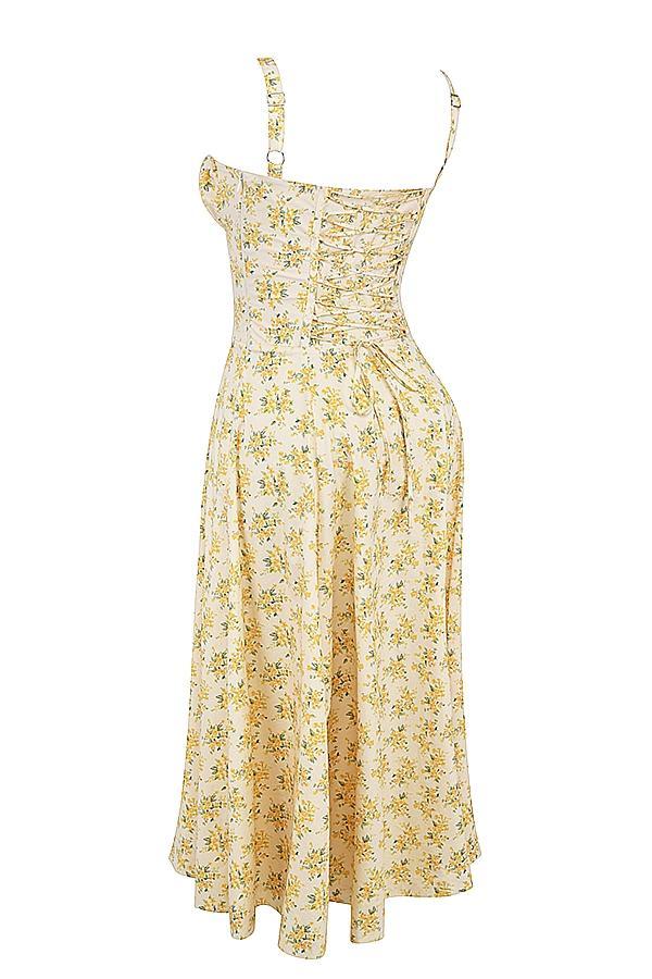 Carmen Buttercup Vintage Floral Print Cotton Bustier Sundress Product Image