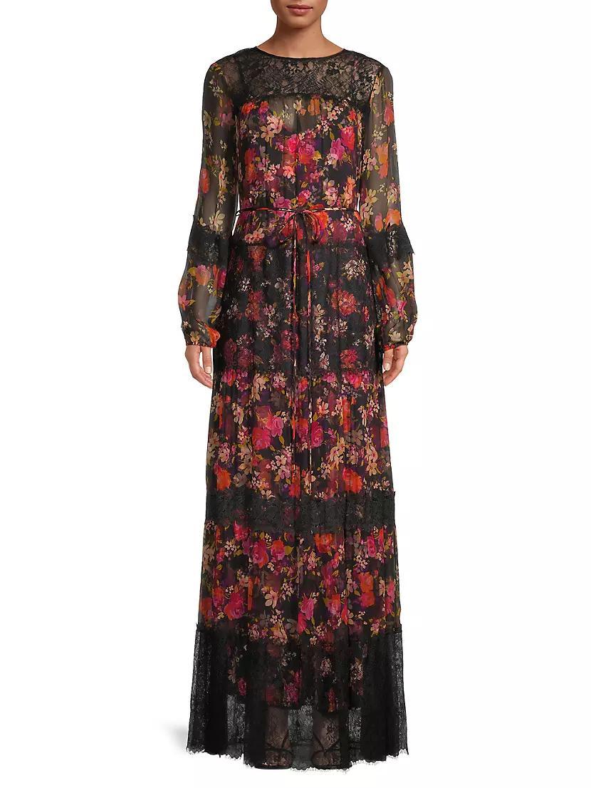 Silk Floral Lace Maxi Dress Product Image