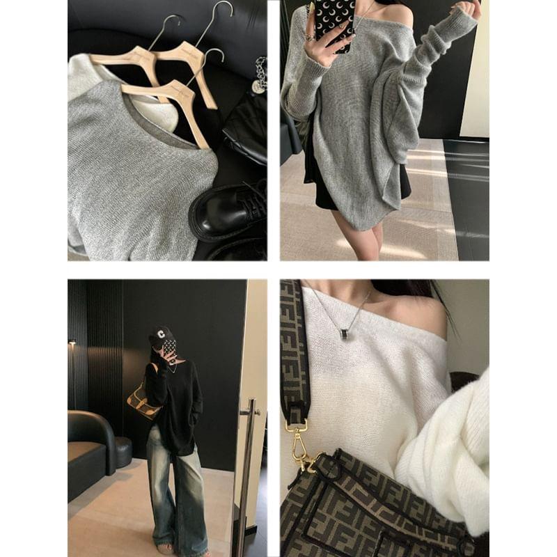 Boat Neck Slit Oversized Sweater Product Image