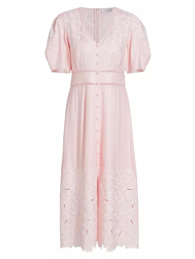 The Lorelei Embroidered Linen Midi-Dress Product Image