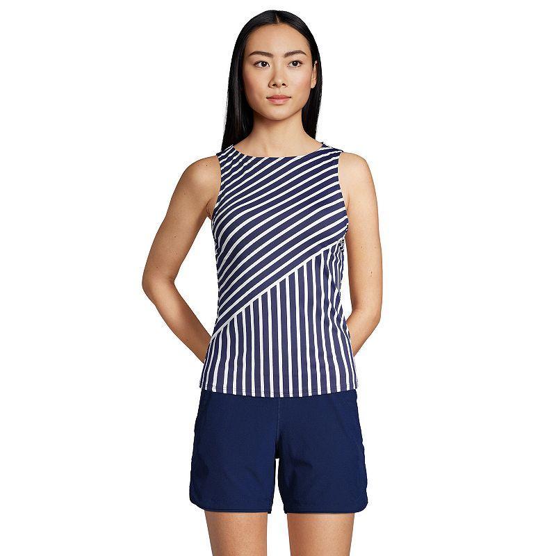 Womens Lands End DD-Cup UPF 50 High Neck Tankini Swimsuit Top Deep Blue Stripe Product Image