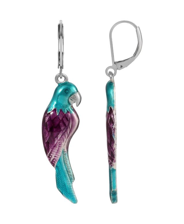 1928 Silver Tone Enamel Parrot Earrings, Womens, Purple Product Image