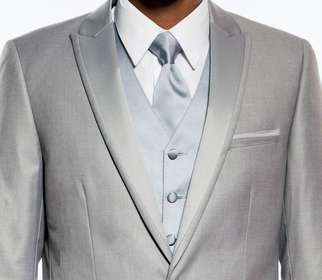 Light Gray Slim Fit 2 Piece Tuxedo With Satin Peak Lapel Product Image