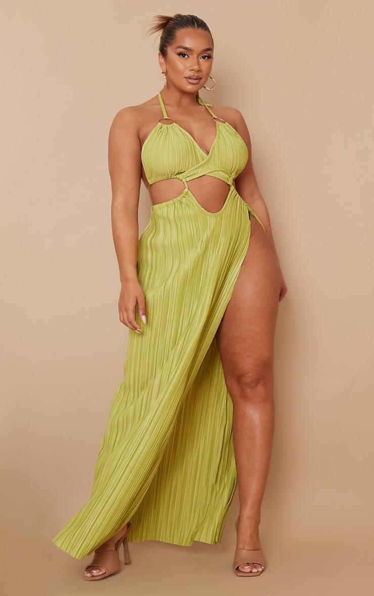 Shape Lime Plisse Ring Detail Split Maxi Dress Product Image