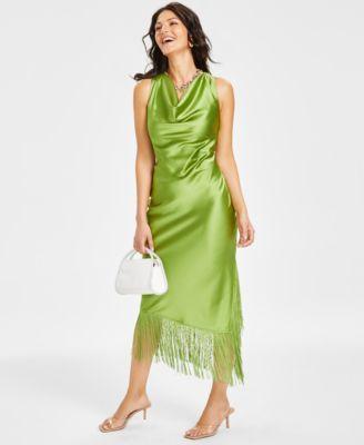 I.N.C. International Concepts Womens Cowl Neck Fringe Hem Midi Dress Dalea Sandals Oxforde Clutch Jewelry Created For Macys Product Image