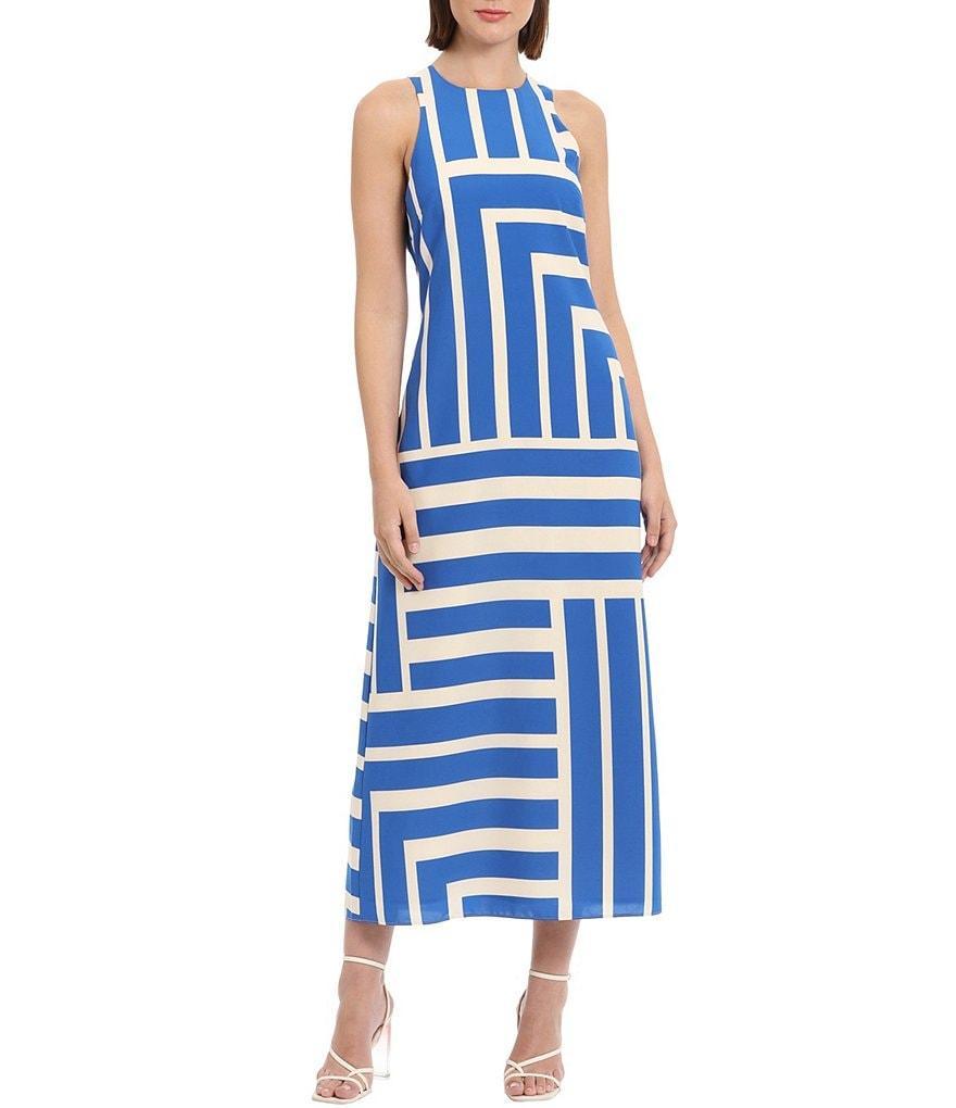 Donna Morgan Printed Stretch High Round Neck Sleeveless Midi Dress Product Image