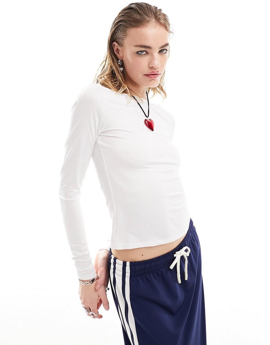 Monki long sleeve boat neck top in white Product Image