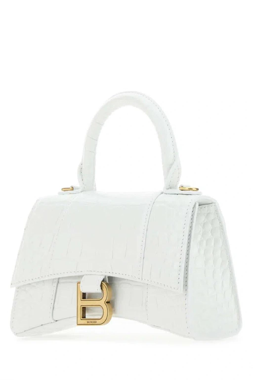 BALENCIAGA Mini White Leather Hourglass Handbag Product Image