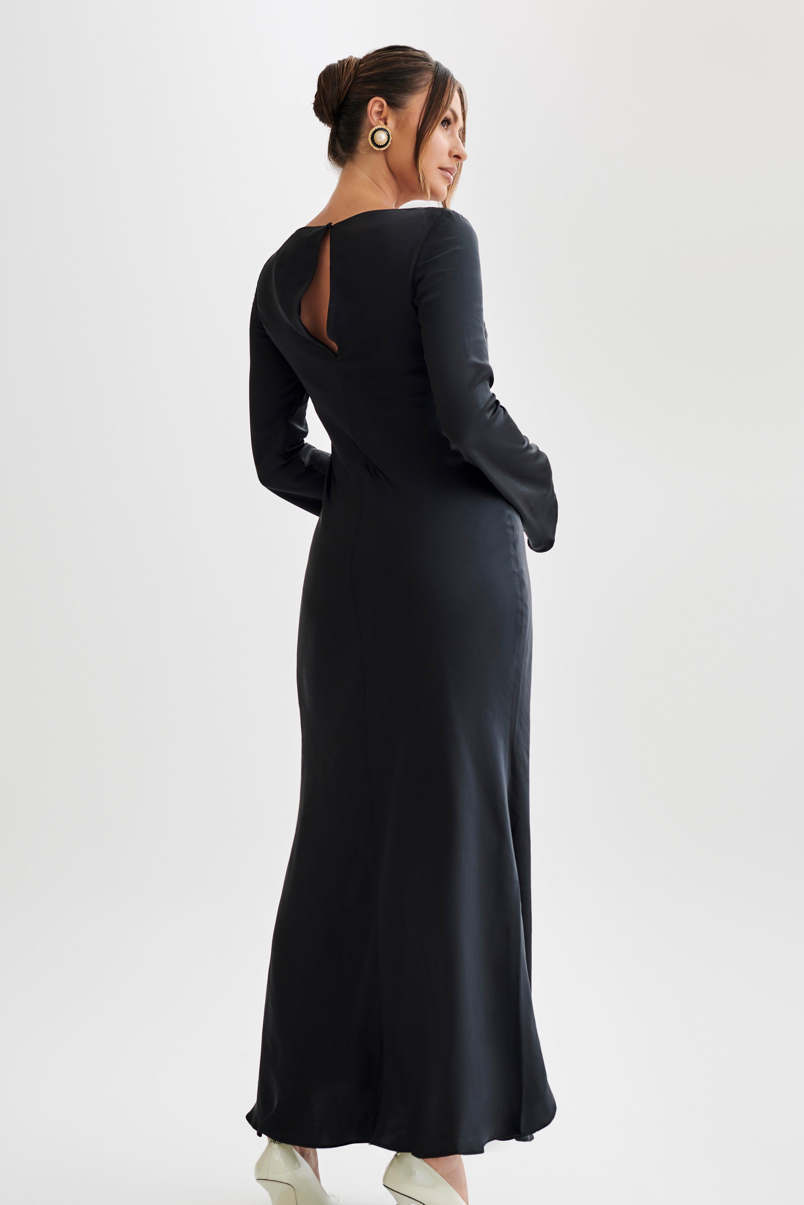 Rayleigh Long Sleeve Satin Maxi Dress - Black Product Image