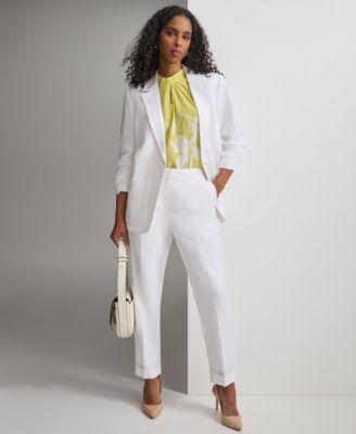 Calvin Klein Womens One Button Linen Blend Blazer Ankle Pant Product Image