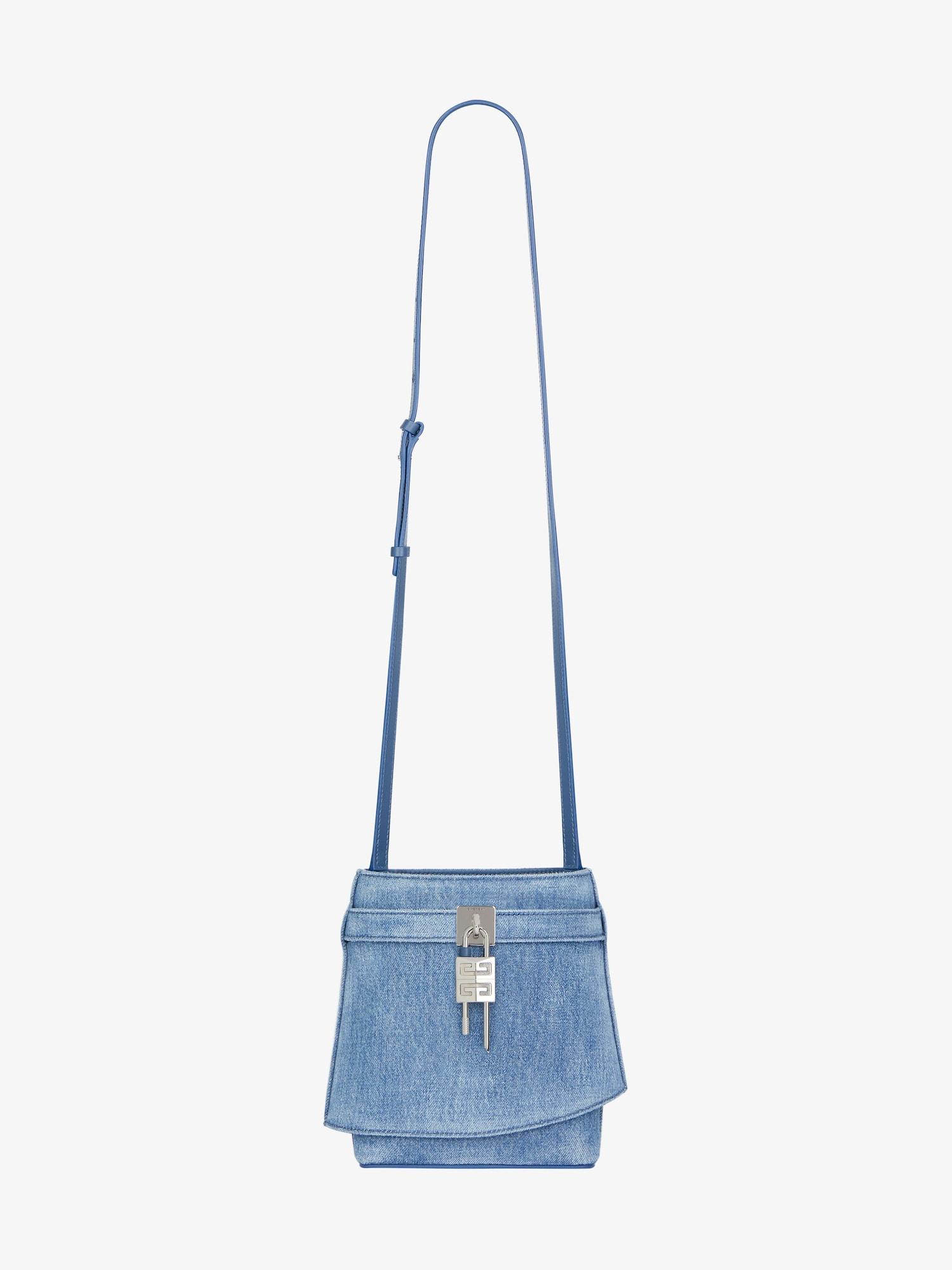 Shark Lock bucket bag in washed denim Product Image